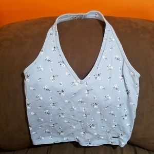 Small blue with white flowers, Hollister crop top.